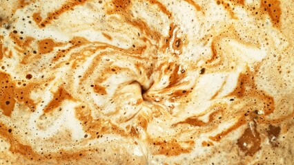 Macro Shot of Foam Mixing with Coffee Drink in Detail.