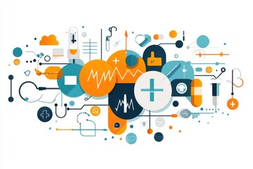 Abstract medical background with flat icons and symbols. Template design with concept and idea for healthcare technology, innovation medicine, health, science and research