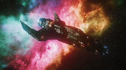 Obraz premium Spaceship Soaring Through Nebula