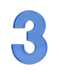 Number three on white background. Isolated 3D illustration
