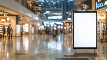 White signborad for new product advertisement at the department store and customer blur motion.