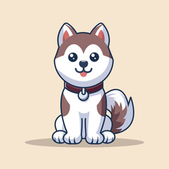 Cute Husky Dog Sitting Cartoon Vector Icon Illustration. Animal Nature Icon Concept Isolated Premium Vector. Flat Cartoon Style