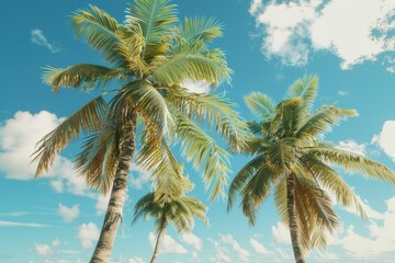 Palm trees standing tall on a sunny sandy beach, perfect for coastal or tropical settings