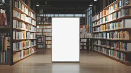 Book store with blank space stand board for product advertisement.