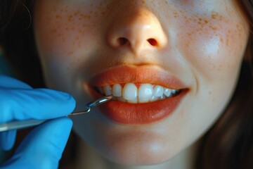 Obraz premium woman mouth open during a dental cleaning