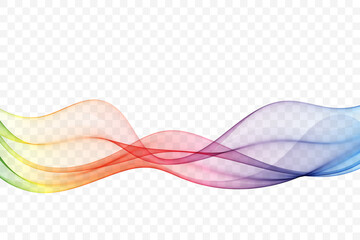 Smooth lines in rainbow colors, abstract transparent curved wave background.