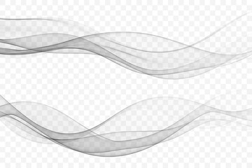 Set of horizontal gray transparent abstract waves. Design element.