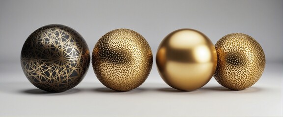 Fototapeta premium set of gold spheres, organic balls, shapes cards, square luxury design pattern