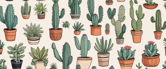 Hand drawn cactus plant doodle set, illustration
