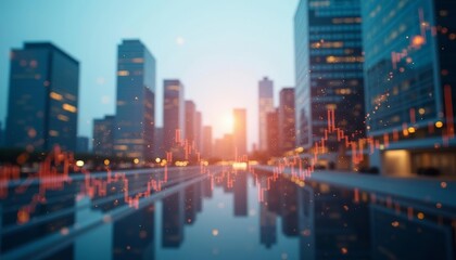 Obraz premium Cityscape at sunset with vibrant reflections