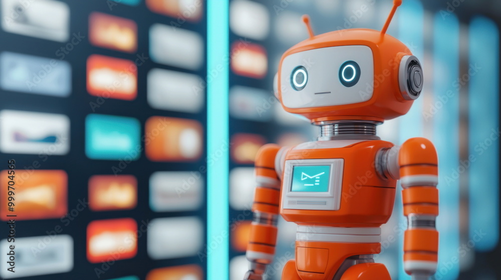 Poster Friendly Robot with Email Icon on Display Screen.