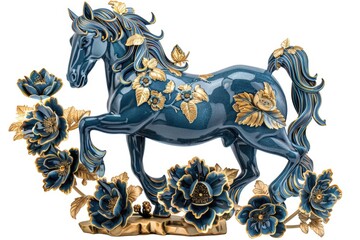 A statue of a horse adorned with flowers makes for a beautiful scene, perfect for use in floral arrangements or as a decorative piece