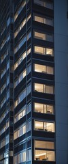 Obraz premium Facade view of moden building at night - skyscraper - Illustration