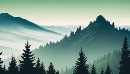Fototapeta premium Forest woods hill mountains landscape illustration