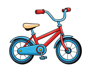Classic children&rsquo;s bicycle vector with red frame and blue fender, perfect for playful designs.
Detailed kids' bike vector illustration in cartoon clipart style for children&rsquo;s graphics.