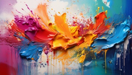 Colorful paint splashes on a canvas background