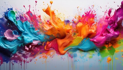 Colorful paint splashes on a canvas background
