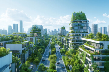Smart City Innovation: Aerial View of Electric Cars and Green Infrastructure