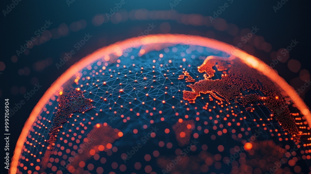 Aufkleber Global Network Connection with Glowing Points.