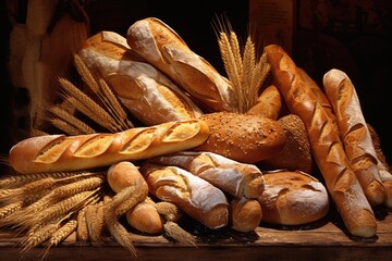 Baguette Slices: Capture the texture of baguette slices with a variety of spreads, set against the charm of a French village bakery.