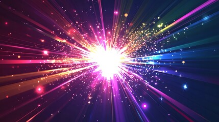 Naklejka premium Abstract colorful light burst with sparkles on a dark background.