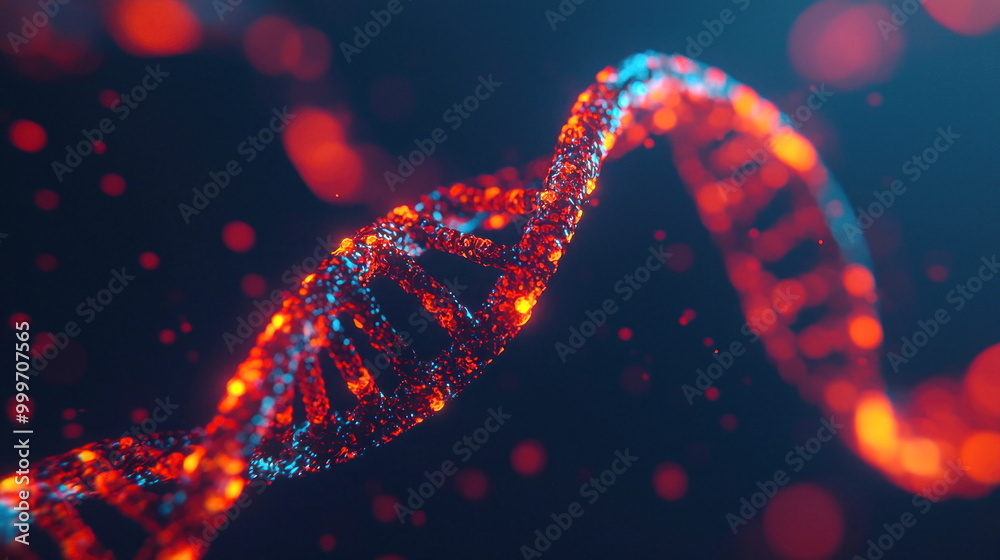 Poster Abstract DNA Helix with Red and Blue Glow.