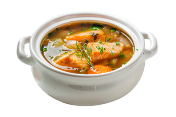 Soupe de poisson soup in a white ceramic bowl