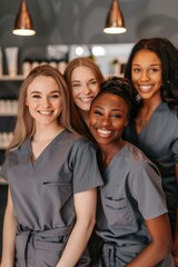 Fototapeta premium A group of women posing side by side, possibly friends or colleagues