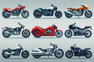 A collection of six distinct motorcycle models with varying designs and features