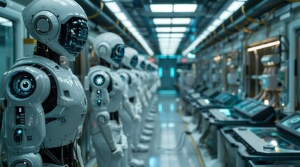 Fototapeta premium Robots in a Futuristic Factory