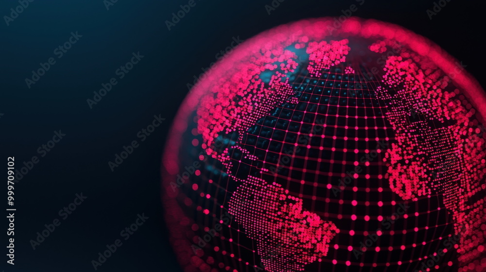 Poster global network connection - red globe illustration.