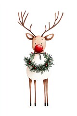 Naklejka premium Reindeer with wreath, white isolate background