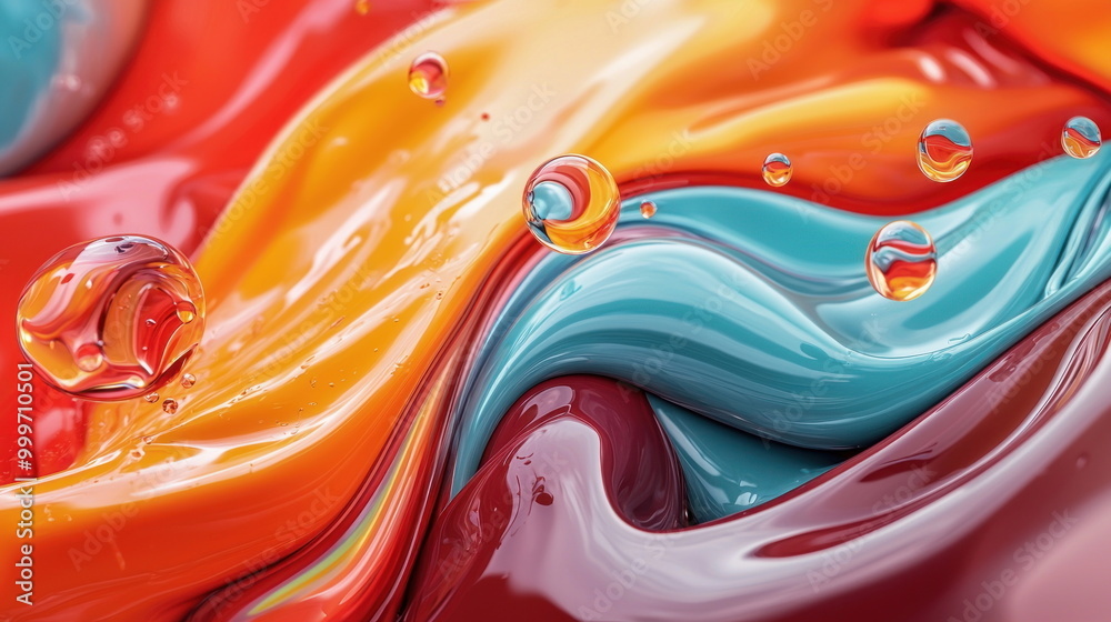 Aufkleber abstract colorful liquid with droplets.