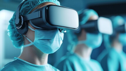 Surgeon Wearing VR Headset and Face Mask During Surgery.