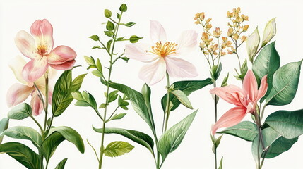 Obraz premium Watercolor Floral Bouquet with Pink and White Flowers.
