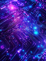 Fototapeta premium Abstract digital technology futuristic circuit blue purple background, Cyber science tech, Innovation communication future. AI generated illustration