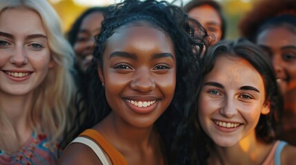 Fototapeta premium A diverse group of smiling young women, standing closely together