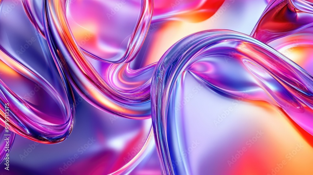 Fototapete colorful glass 3d objects arranged in a fluid, abstract pattern on a sleek background, creating a mo