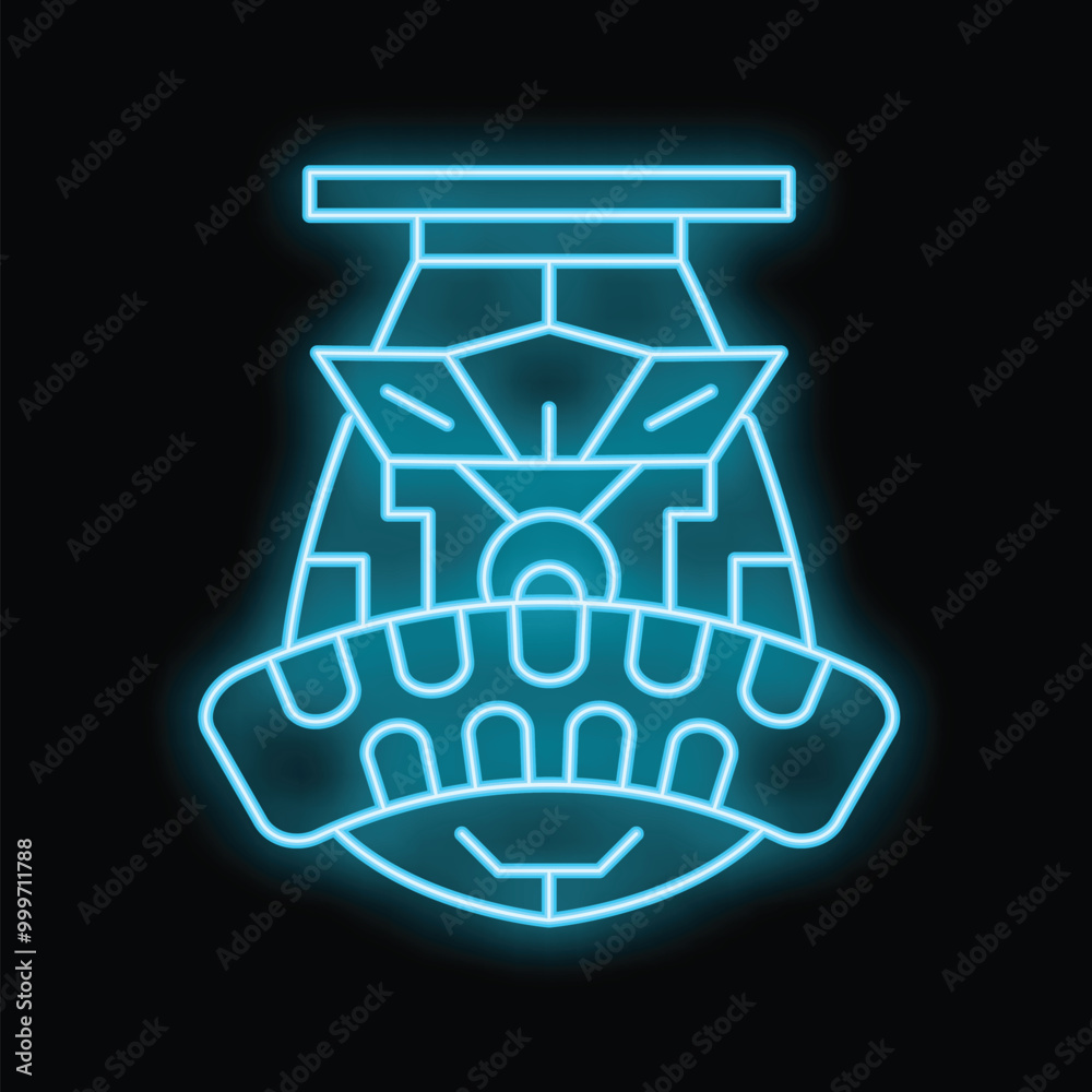 Poster glowing neon line robot head artificial intelligence icon isolated on black background. machine lear