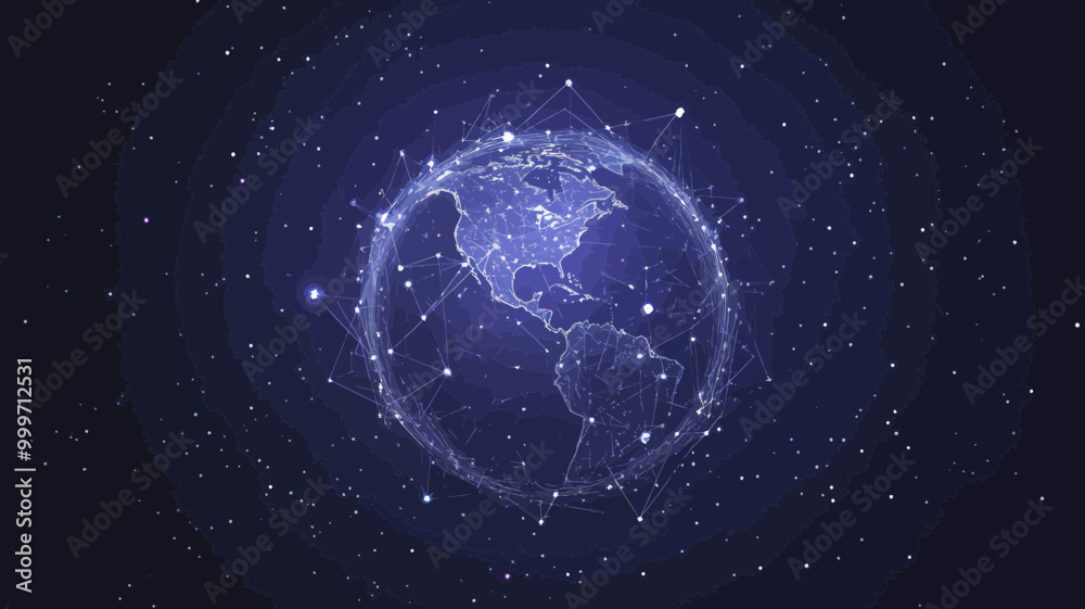 Poster abstract polygonal low poly planet earth with connecting dots and lines, futuristic wireframe globe 
