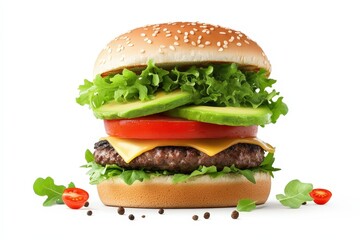 Savor the Vibrant Layers of a Fresh Plant-Based Burger with Colorful Vegetables and Cheese