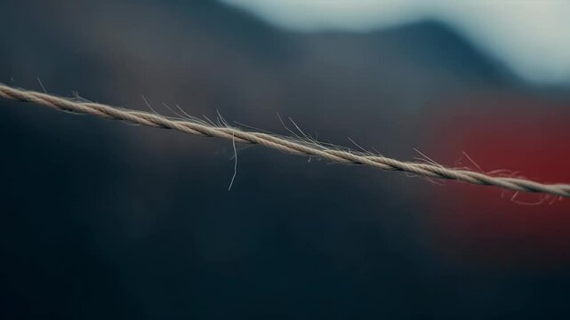Observe frayed rope verge breaking ld together single strand symbolizing precarious nature dangerous stress difficult situations such divorce separation overwhelming pressure deadlines failure