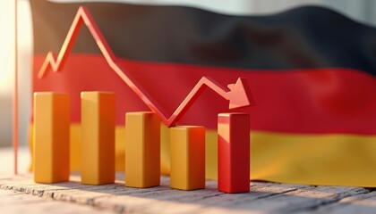  Economic growth and decline visualized with 3D bar chart and flag