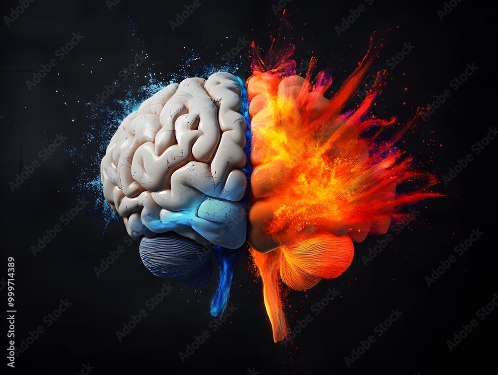 Poster Brain Concept with Colorful Burst and Split Design