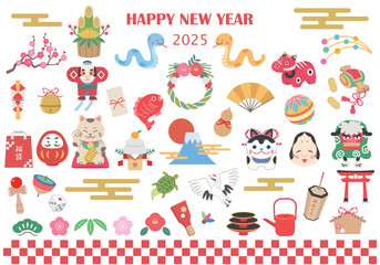 2025年　お正月アイコンイラストセット　（巳年）