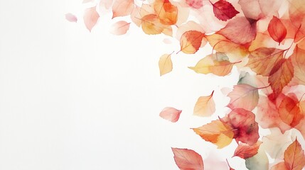 Simple and elegant abstract fallen leaves watercolor background, white background, banner.
For card, invitation, web, social media, presentation, slide show, marketing, advertising, design, cover.
