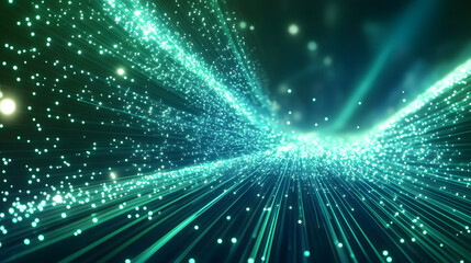 Digital technology speed connect blue green background, cyber nano information, innovation future tech data, internet network connection, Ai big data, line dot illustration 3d. Generative Ai