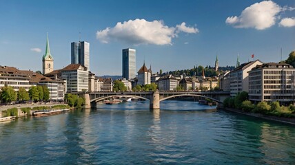 A view of Zurich’s financial district with modern skyscrapers