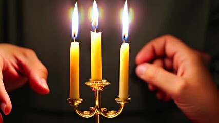 A row of burning candles, perfect for use in religious holidays, remembrance days, or spiritual ceremonies, symbolizing light and hope