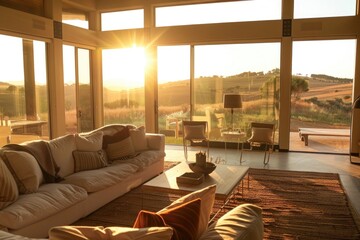 Fototapeta premium A comfortable living room with modern furniture and plenty of natural light